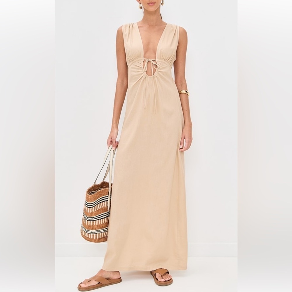 RIOT SWIM Calli Ruched Front Tie Maci Dress Size Medium. J-15